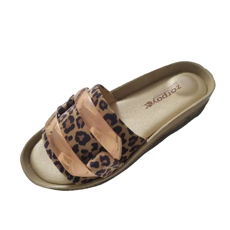 دمپایی زنانه زرپای مدل 19-558 پلنگی رنگ قهوه ای