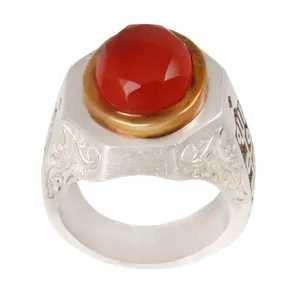 انگشتر نقره مردانه بازرگانی میلادی مدل سنگ عقیق یمنی کهنه رکاب دست ساز کد AM_1965