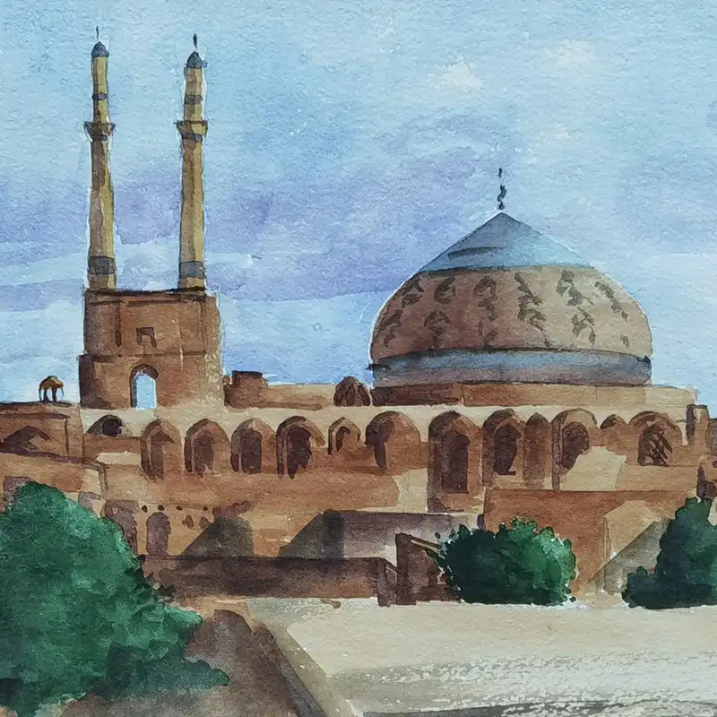 نقاشی آبرنگ مدل مسجد جامع یزد کد 1003