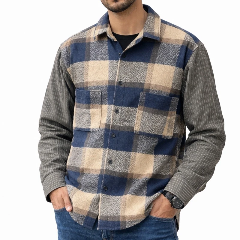 پیراهن آستین بلند یقه برگردان مردانه مدل پشمی p1