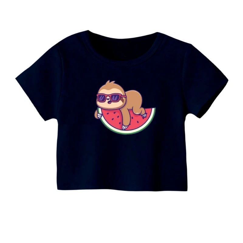 کراپ‌ تی‌شرت آستین کوتاه زنانه مدل خرس و هندوانه یلدایی