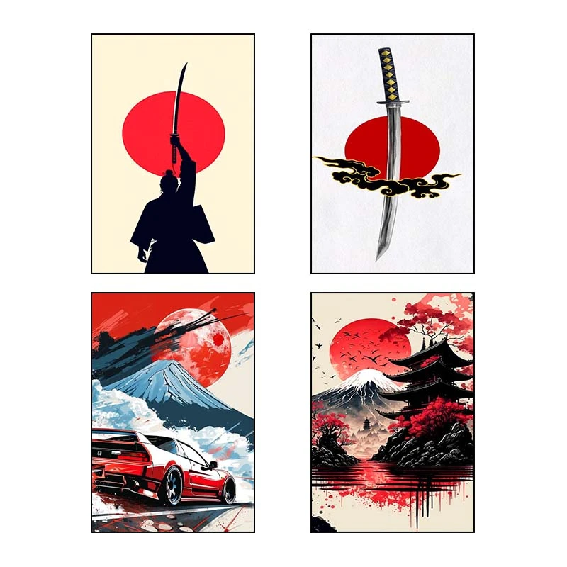 تابلو شاسي کارنيکا طرح نقاشی ژاپنی کد 56318 مجموعه 4 عددی