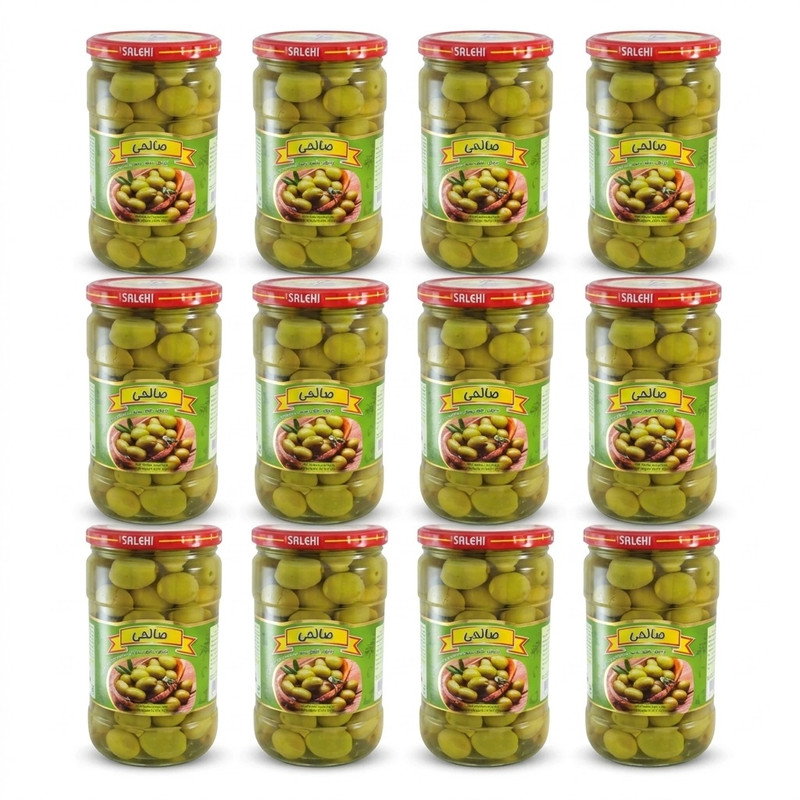 زیتون شور سبز ویژه هسته دار صالحی - 650 گرم مجموعه 12 عددی