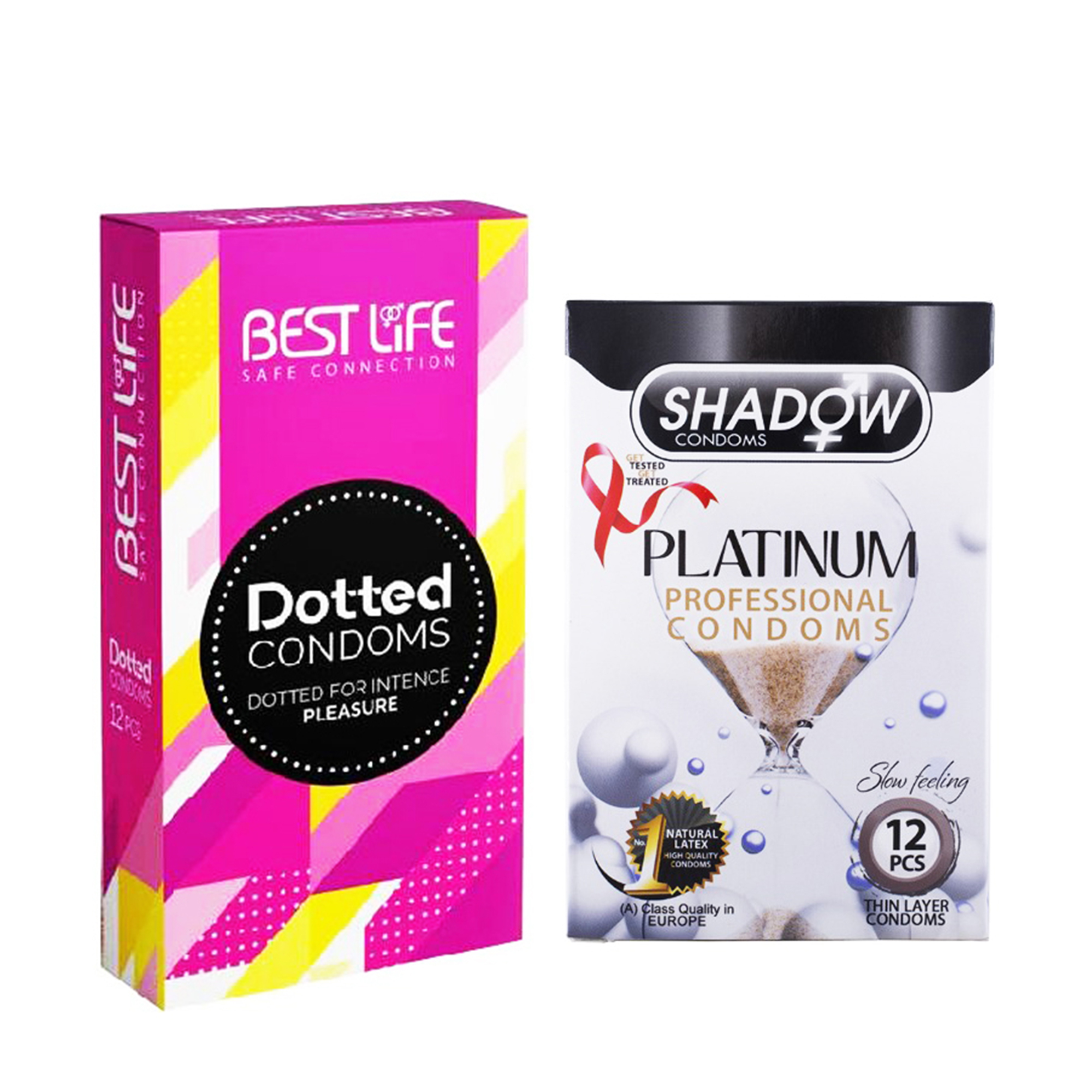 کاندوم بست لایف مدل Dotted بسته 12 عددی به همراه کاندوم شادو مدل Platinum بسته 12 عددی