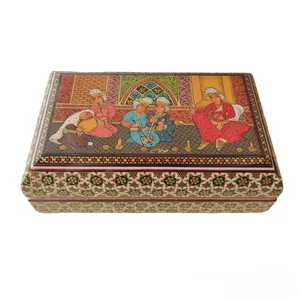 جعبه جواهرات خاتم کاری طرح مطرب و چنگ کد 03