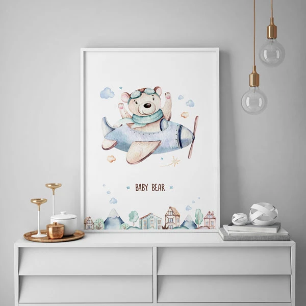 تابلو کودک سالی وود طرح خرس در آسمان کد T170619