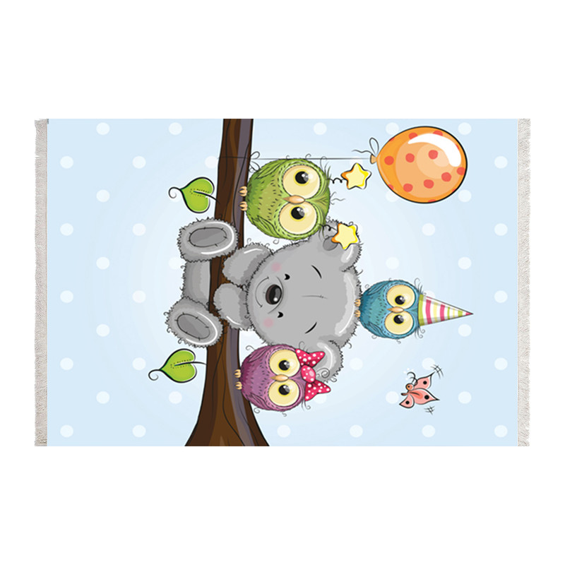 فرش ماشینی زانیس مدل اتاق کودک طرح جغدها و خرسی زمینه آبی