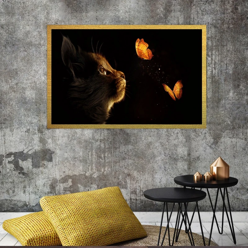 تابلو بکلیت طرح پروانه و گربه مدل قاب شاسی T-S7405