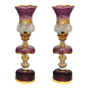 شمعدان مدل لاله تراش جاسنگی کریستالی آویزدار HZ220 بسته دو عددی