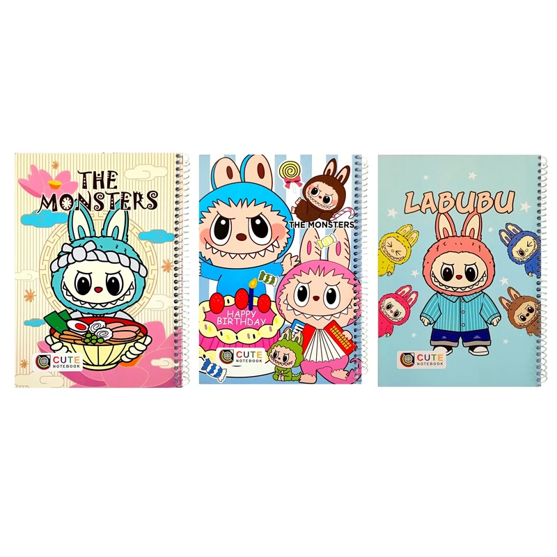 دفتر مشق 50 برگ کیوت مدل حاشیه دار لبوبو کد L_B بسته 3 عددی