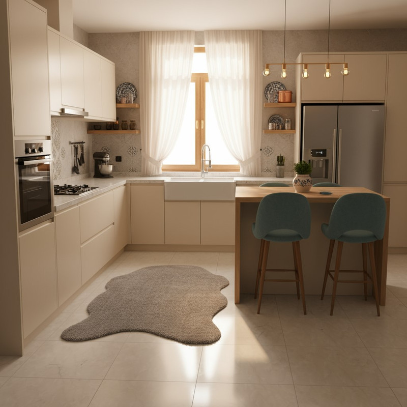 گلیم مدل پرز بلند ماشینی زمینه فیلی طرح پوست