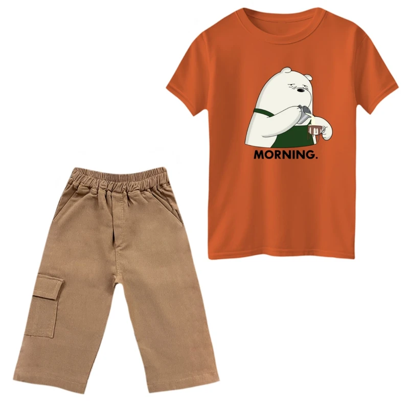 ست تی‌شرت و شلوارک پسرانه مدل خرس صبح