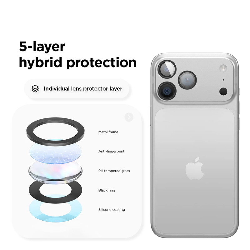 محافظ لنز دوربین شیشه‌ای بادیگارد مدل رینگی مناسب برای گوشی موبایل اپل iPhone 17 Pro Max / iPhone 17 Pro