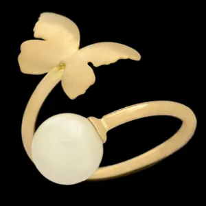 انگشتر طلا 18 عیار زنانه طلای مستجابی مدل پروانه و مروارید کد 670188