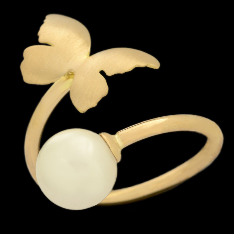 انگشتر طلا 18 عیار زنانه طلای مستجابی مدل پروانه و مروارید کد 670188