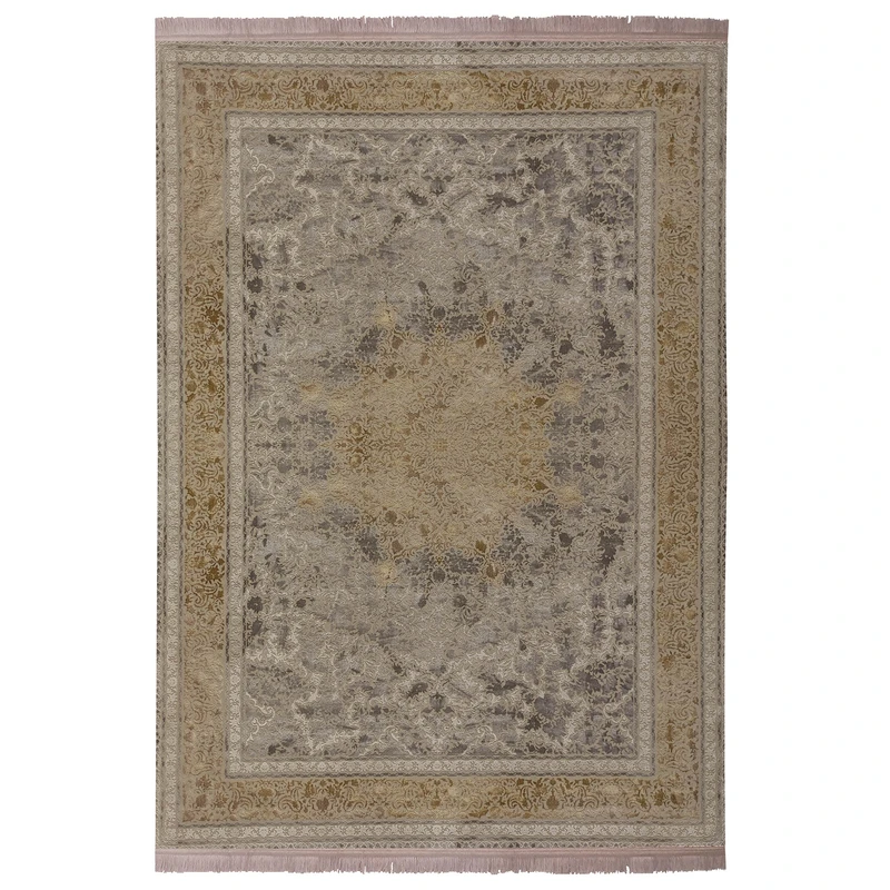 فرش ماشینی 1200شانه زمرد مشهد زمینه سیلور حاشیه سیلور طرح پتینه