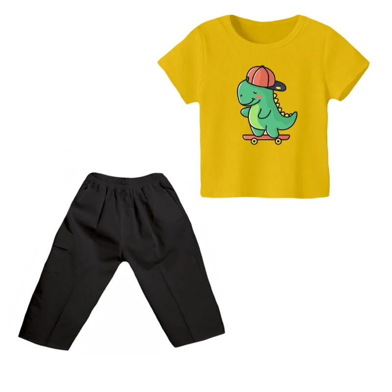 ست تی شرت و شلوارک پسرانه مدل دایناسور کد ۹