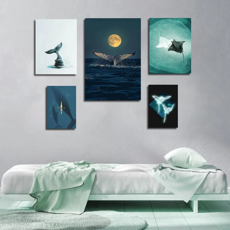 تابلو شاسی بکلیت طرح طبیعت دریا و دلفین مدل SH-3025 مجموعه 5 عددی