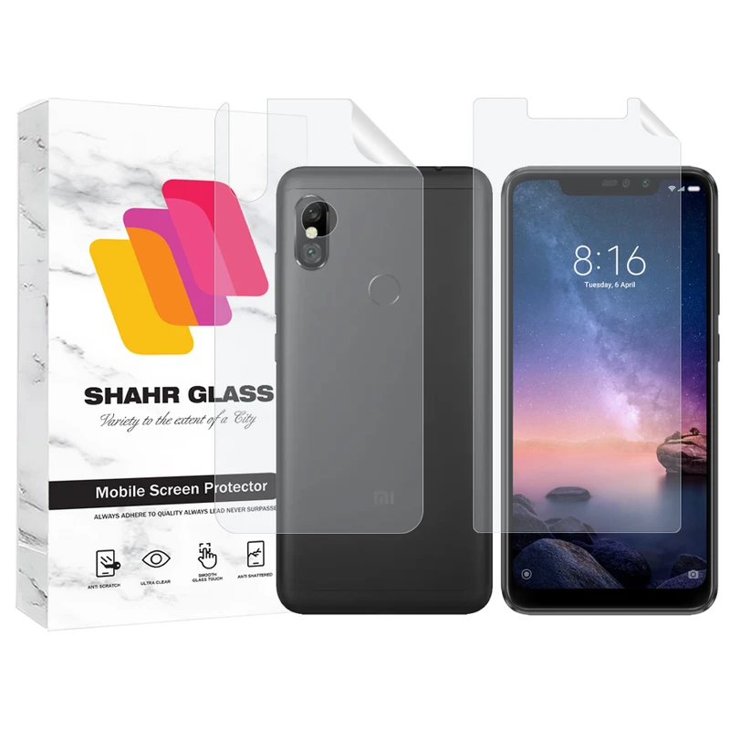محافظ صفحه نمایش شهر گلس مدل MTNANFBSH مناسب برای گوشی موبایل شیائومی Redmi Note 6 Pro به همراه محافظ پشت گوشی