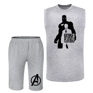 ست تاپ و شلوارک مردانه مدل avengers کد BA84 رنگ طوسی