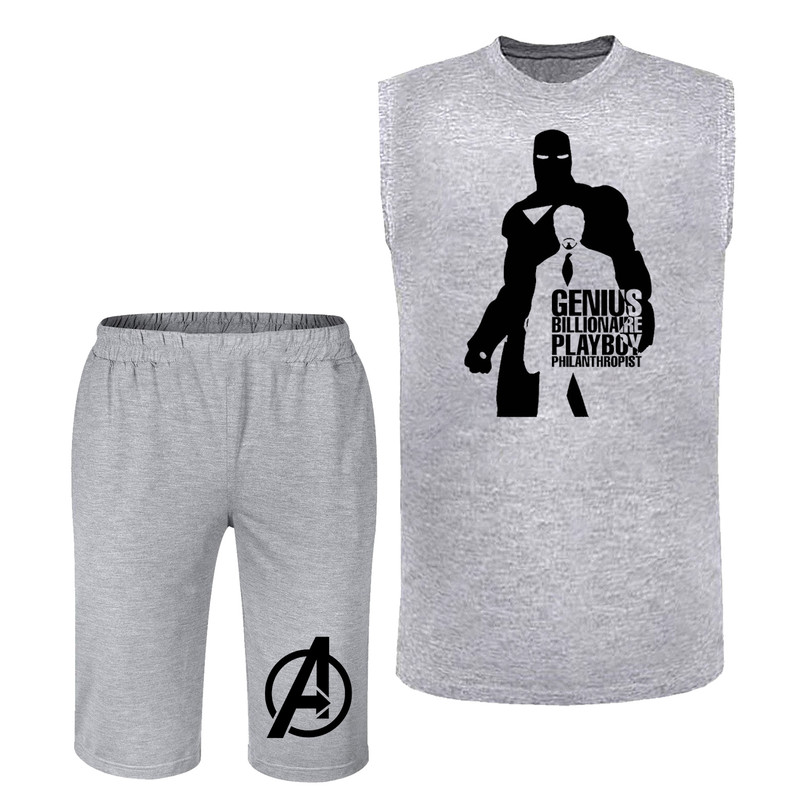 ست تاپ و شلوارک مردانه مدل avengers کد BA84 رنگ طوسی