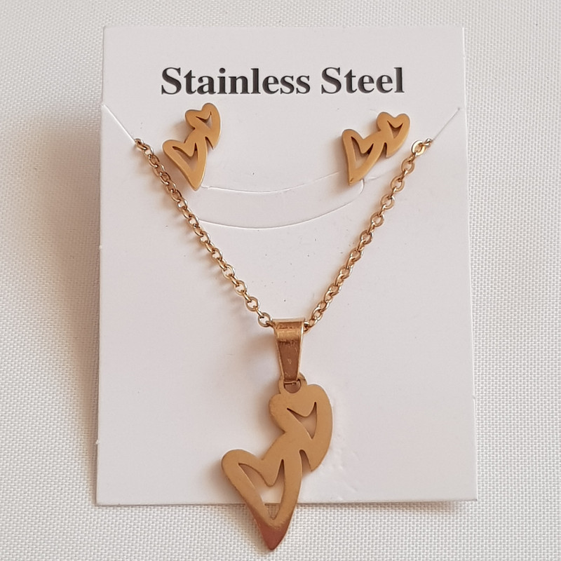 نیم ست زنانه استینلس استیل مدل دو قلب 3296