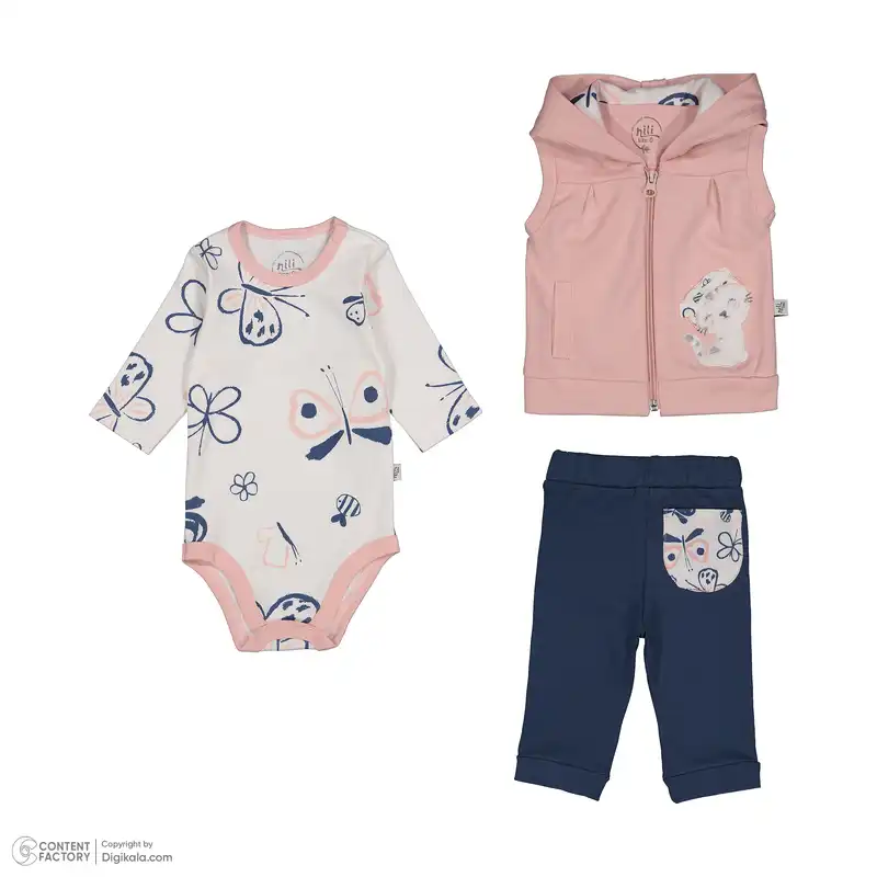 ست 3 تکه لباس نوزادی دخترانه نیلی مدل 4061