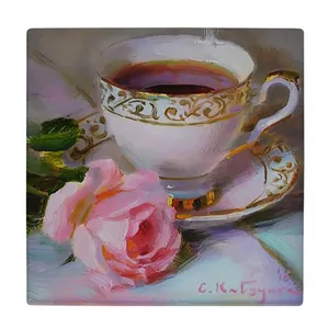 کاشی کارنیلا طرح فنجان چایی و رز مدل لوحی کد klh1886