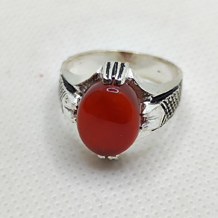 انگشتر نقره مردانه مدل سنگ عقیق رضوی رکاب چهار چنگ اسپرت کد 200 -  - 6