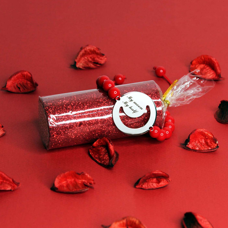 نیم ست زنانه گلسو مدل گردنبند و دستبند مهره ای ماه استیل