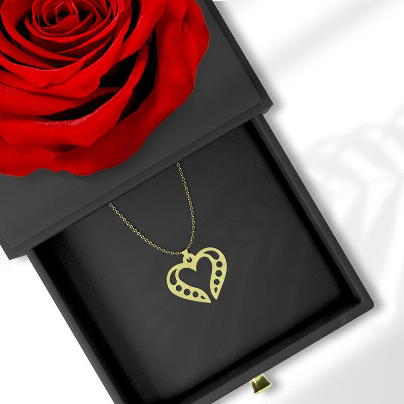 گردنبند طلا 18 عیار زنانه مدوپد مدل قلب  کد GBA10004 به همراه باکس گل رز جاویدان