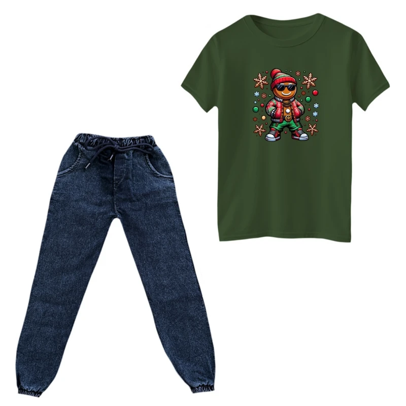 ست تی‌شرت و شلوار پسرانه مدل کریسمسی کد 08