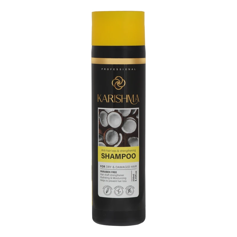 شامپو تقویت کننده و ضد ریزش مو کاریشما مدل Strengthener مناسب موهای خشک و آسیب دیده حجم 250 میلی‌لیتر، ضد الکتریسیته مو، فاقد پارابن