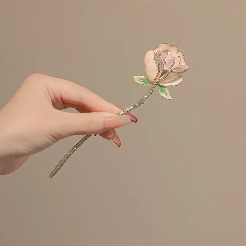 گیره مو زنانه مدل کانزاشی طرح گل رز مینیاتوری