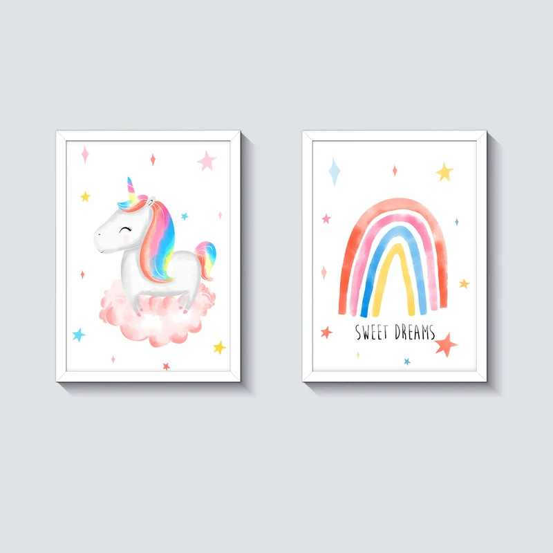 تابلو کودک و نوزاد آرت سون مدل تک شاخ کد M083 مجموعه 2 عددی