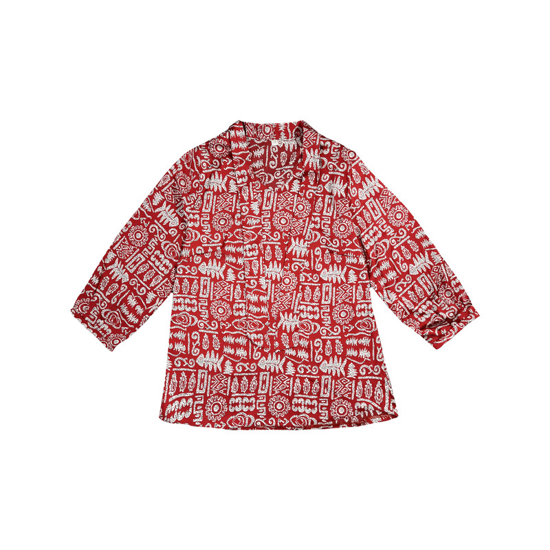 بلوز زنانه مدل یقه گره‌ای طرح نقش نگار