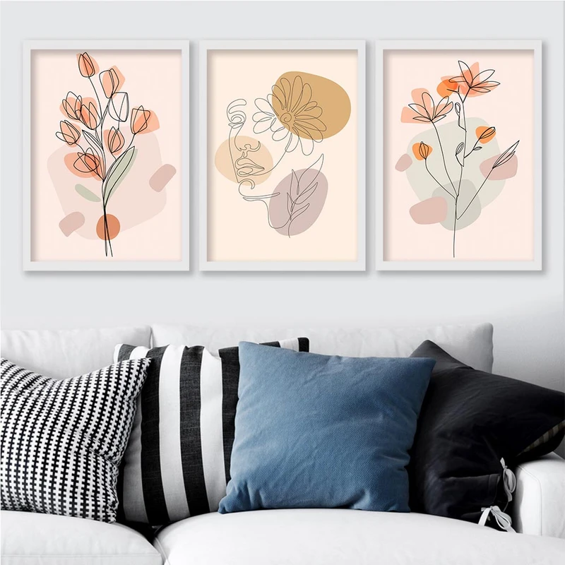 تابلو صبا طرح مدل لاین آرت مینیمال کد SFW2302w مجموعه 3 عددی