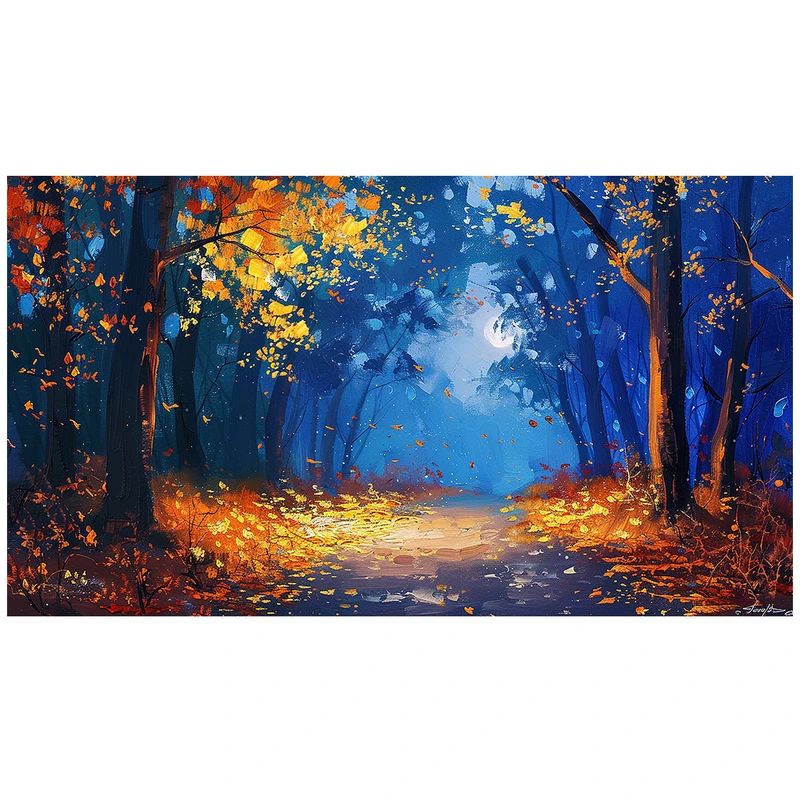 فرش پارچه‌ای مدل فرشینه طرح جنگل پاییزی شب مهتابی کد AR3060288