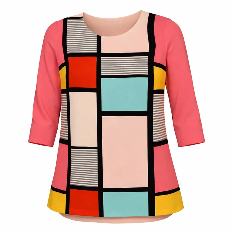 بلوز آستین سه ربع یقه گرد دخترانه مدل ۰۱۰۴۵