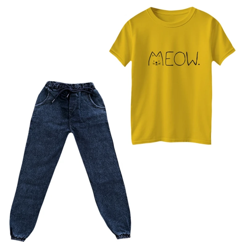 ست تی‌شرت و شلوار دخترانه مدل گربه کد ۱۷