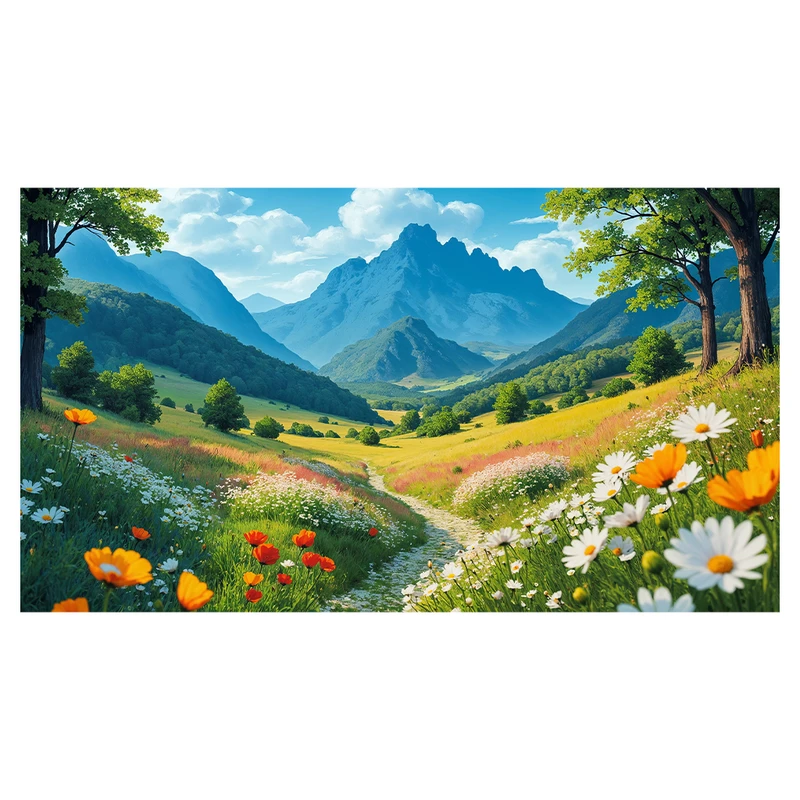 فرش پارچه‌ای مدل فرشینه طرح دشت پر گل در کوهستان سرسبز کد AR3060301