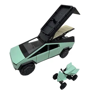 ماکت ماشین ناب سل مدل تسلا کمپینگ فلزی موزیکال چراغدار فنری دارای تجهیزات کمپ به همراه موتور مجموعه دو عددی tesla camping کد NAAB003