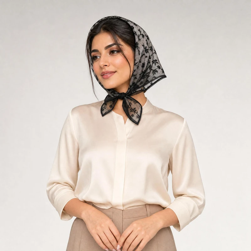 روسری زنانه مدل تور شاخه گل