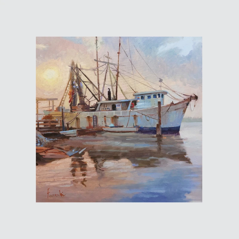 تابلو نقاشی رنگ و روغن مدل قایق ماهیگیری