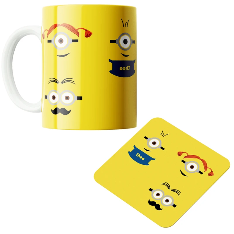 ماگ پاد آفرین مدل مینیون ها کد z238 به همراه زیر لیوانی