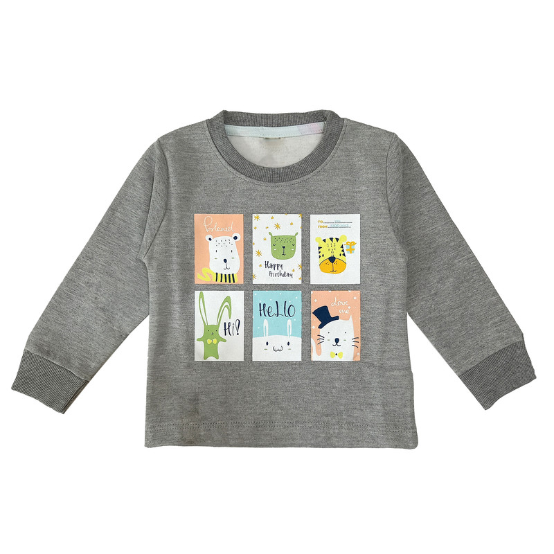 ست تی شرت و شلوار پسرانه مدل مربع حیوانات کد 3539 رنگ طوسی