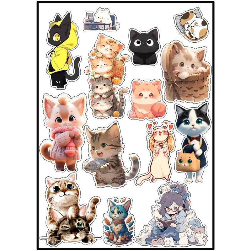استیکر لپ تاپ و موبایل طرح گربه کد CatsSt8001 مجموعه‌ 14 عددی