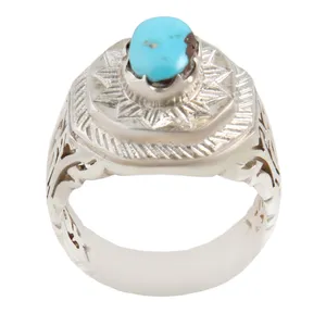 انگشتر نقره مردانه بازرگانی میلادی مدل سنگ فیروزه طبیعی نیشابور رکاب دست ساز کد AM_1632