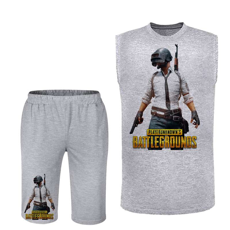 ست تاپ و شلوارک مردانه مدل pubg  کد 148 رنگ طوسی