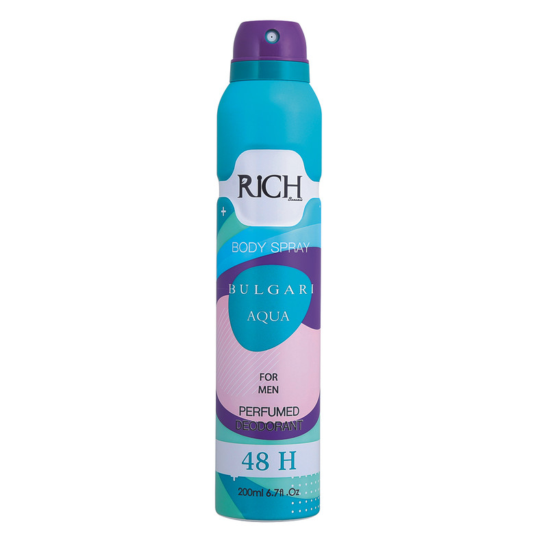 اسپری دئودورانت بدن مردانه ریچ مدل BULGARI AQUA حجم 200 میلی لیتر اسپری دئودورانت بدن مردانه ریچ مدل BULGARI AQUA حجم 200 میلی لیتر